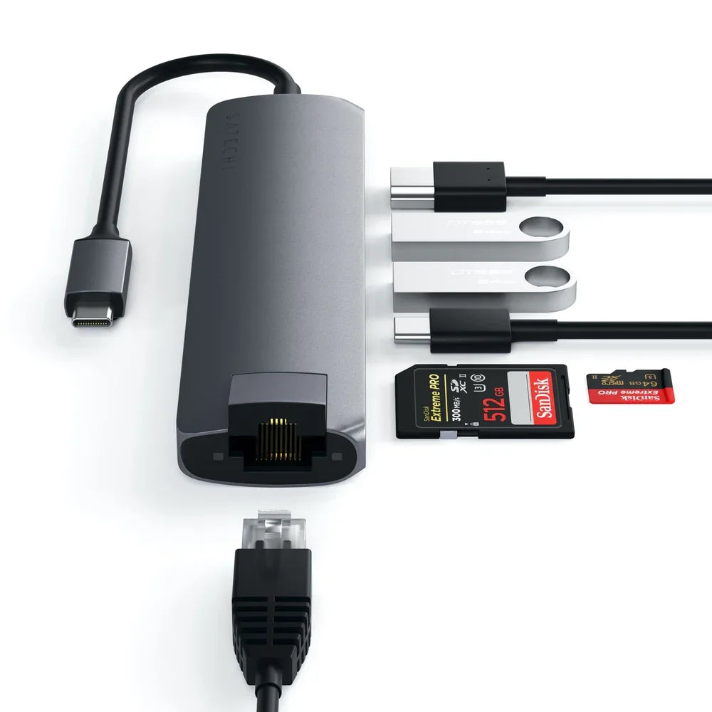 Satechi USB-C Slim Multiport w/ Ethernet Adapter - Space Grey ST-UCSMA3M