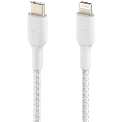 Belkin Braided USB-C to Lightning Cable (2m / 6.6ft, White) - CAA004BT2MWH