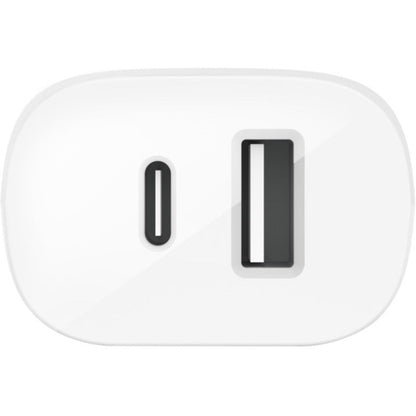 Belkin 37W Portable Dual Port USB-C Wall Charger - 1xUSB-A (12W), 1xUSB-C (30W) - Fast Charging - Power Adapter - White - WCB007dqWH