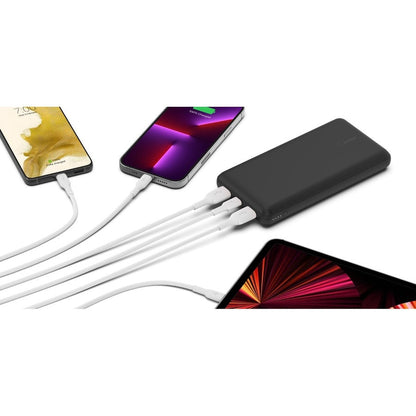 Belkin 15W 3-port USB Power Bank - 20K mAh - 2xUSB-A (12W), 1xUSB-C (15W) - Portable Charger - w/ USB-A to USB-C Cable - Black - BPB012btBK