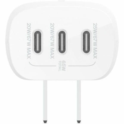 Belkin 67W Portable 3-Port USB-C Wall Charger - 3xUSB-C (67W Total) - Fast Charging - Power Adapter - White - WCC002DQWH