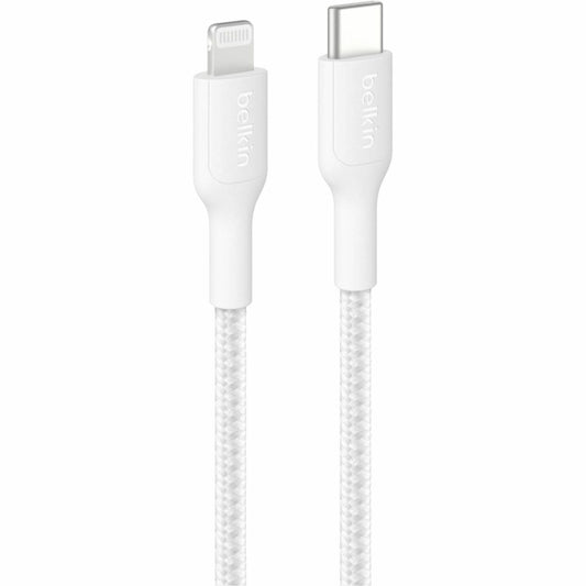 Belkin BoostCharge Pro USB-C Braided Cable with Lightning Connector, 6.6ft/2m, White - CAA022fq2MWH