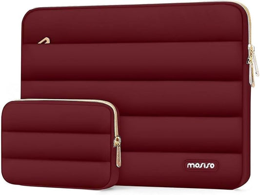 MOSISO 13.3 inch Laptop Case, 13-13.3 inch Puffy Laptop Sleeve Compatible with MacBook Air 13 13.6 M4 M3 M2 M1/Pro 13/Pro 14, HP Dell ASUS Lenovo,Polyester Horizontal Bag with Small Case, Red