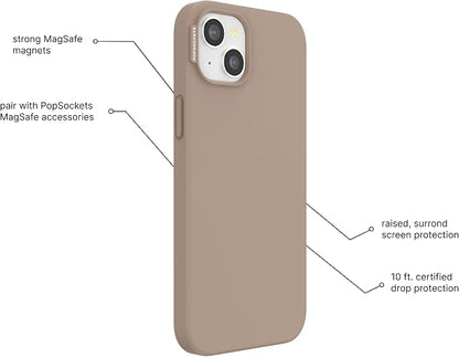 PopSockets iPhone 15 Phone Case with MagSafe- Latte | Magnetic, Wireless Charging, Camera & Drop Protection, Brown, Plain, Cream, Beige, Summer Spring