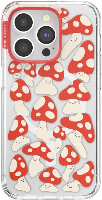 PopSockets iPhone 14 Pro Case with MagSafe, Phone Case for iPhone 14 Pro, Grip Sold Separately, Wireless Charging Compatible - Red Shrooms