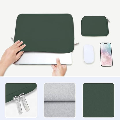MOSISO Laptop Case 13.3 inch, 13-13.3 inch Laptop Sleeve Bag Compatible with MacBook Air/Pro 13 / Pro 14, HP Dell ASUS Lenovo Notebook, Neoprene Computer Sleeve Bag with Small Case, Midnight Green