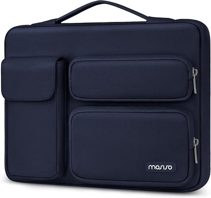 MOSISO 360 Protective Laptop Case 15 inch, Laptop Sleeve Compatible with MacBook Air 15 M4 A3241 M3 A3114 M2 A2941 2025-2023, Dell XPS 15, Side Open Bag with 2 Raised&1 Flapover Pockets, Navy Blue