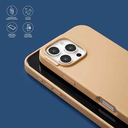 PopSockets iPhone 16 Pro Phone Case with MagSafe- Latte | Magnetic, Wireless Charging, Camera & Drop Protection, Brown, Plain, Cream, Beige, Summer Spring