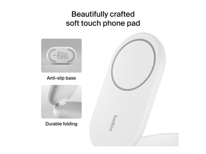 Belkin - Wireless charging stand - magnetic, foldable, with Qi2 + AC power adapter - 15 Watt - Fast Charge - white WIZ028TTWH