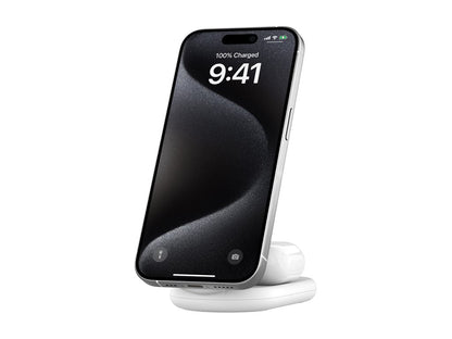 Belkin - Wireless charging stand - magnetic, foldable, with Qi2 + AC power adapter - 15 Watt - Fast Charge - white WIZ028TTWH